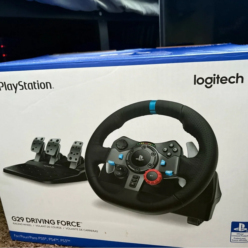 Gaming Steering Wheel with Black and Blue Accents